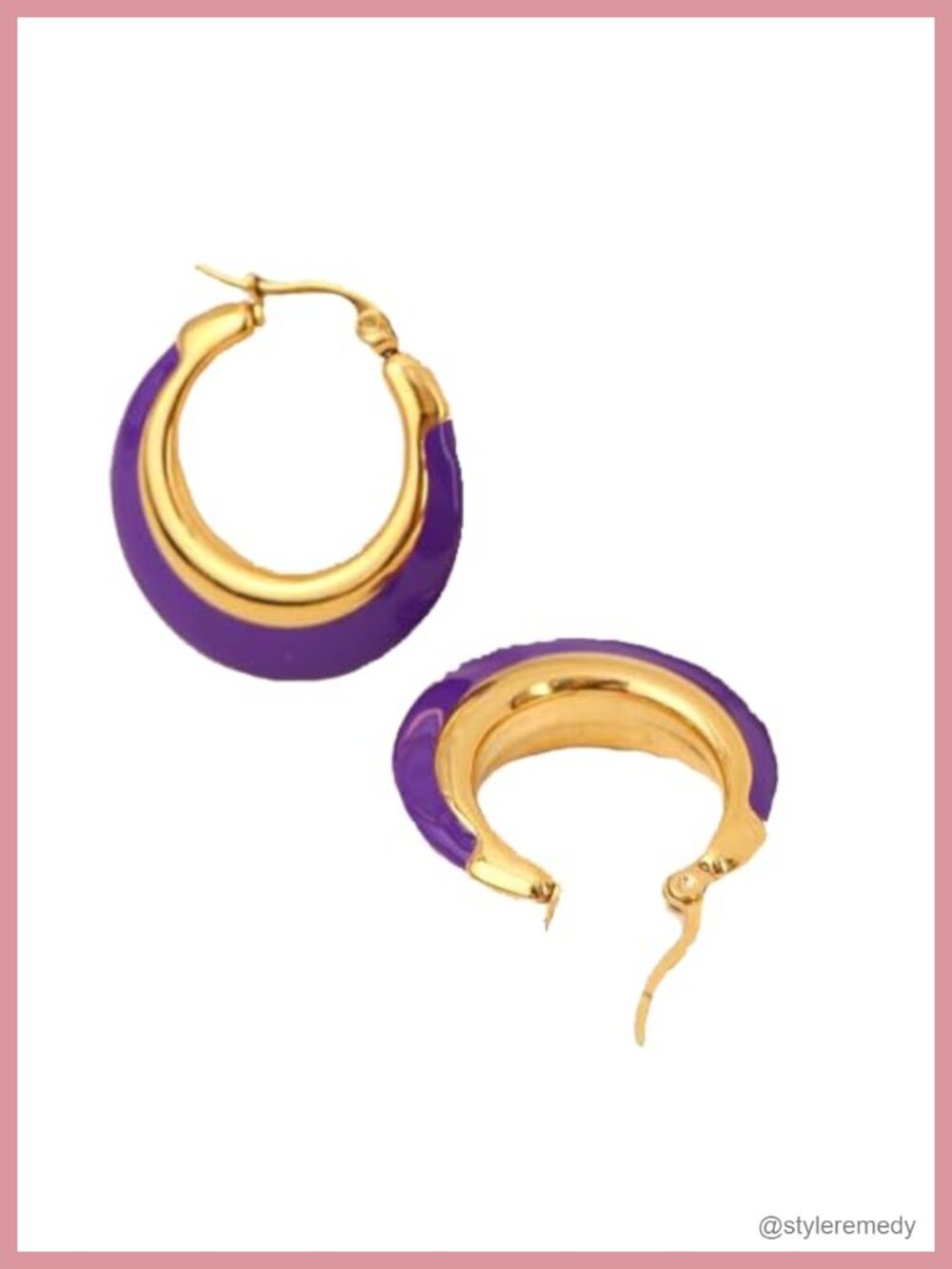 18K Gold Plated Chunky Enamel Hoop Earrings Stainless Steel